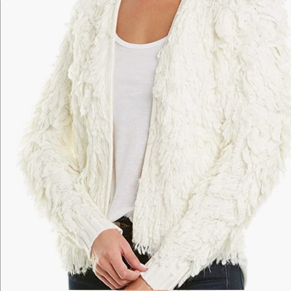 1. State Cream Fur Knit Bolero Cardigan Sweater